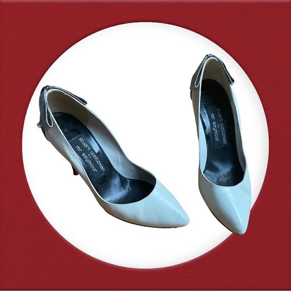 Stuart Weitzman For Mr. Seymour Leather Heels With Bows Size 6.5 B - Picture 9 of 14